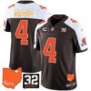 Browns #32 Jim Brown Memorial & Home Patch Gold Trim Jersey – All Stitched – Alternate – Deshaun Watson Jersey