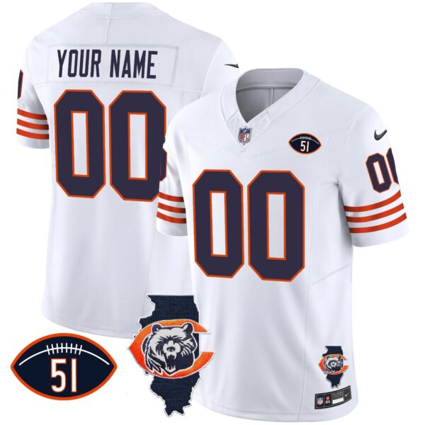 Bears Throwback Illinois Patch Vapor Custom Jersey – All Stitched – White Jersey