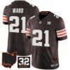 Browns #32 Jim Brown Memorial & Home Patch Jersey V3 – All Stitched – Brown – Denzel Ward Jersey