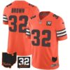 Browns #32 Jim Brown Memorial & Home Patch Jersey V3 – All Stitched – Orange – Jim Brown Jersey