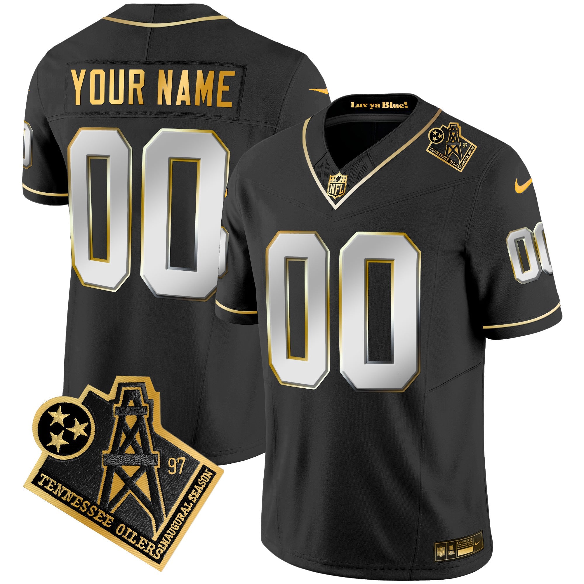 Titans 1997 Throwback Gold Vapor Custom Jersey – All Stitched – Black Limited Jersey