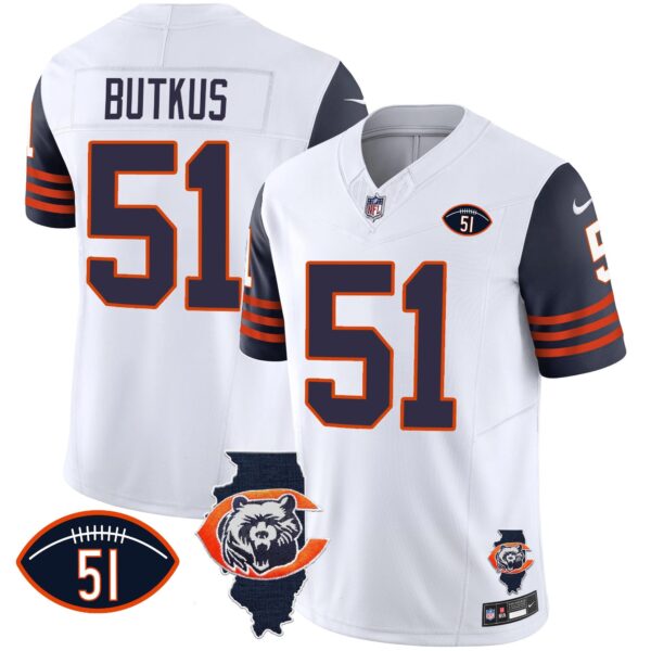 Bears Throwback Illinois Patch Vapor Jersey – All Stitched – Navy Sleeves – Dick Butkus Jersey