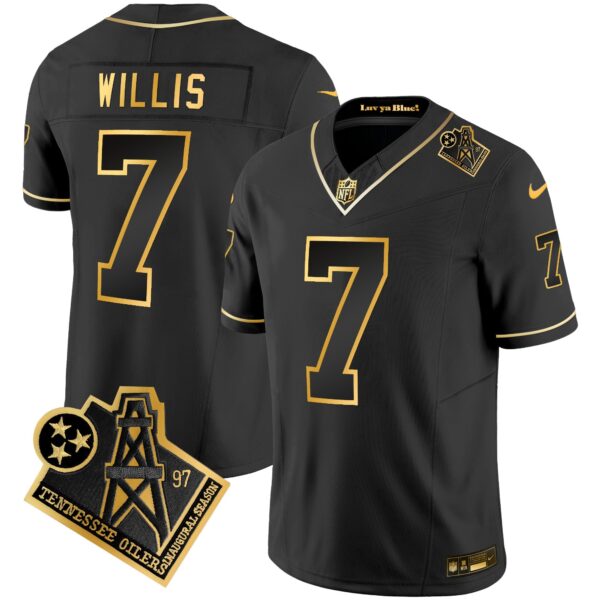 Titans 1997 Throwback Gold Vapor Jersey – All Stitched – Black Gold – Malik Willis Jersey