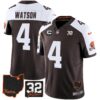 Browns #32 Jim Brown Memorial & Home Patch Jersey V3 – All Stitched – Alternate – Deshaun Watson Jersey