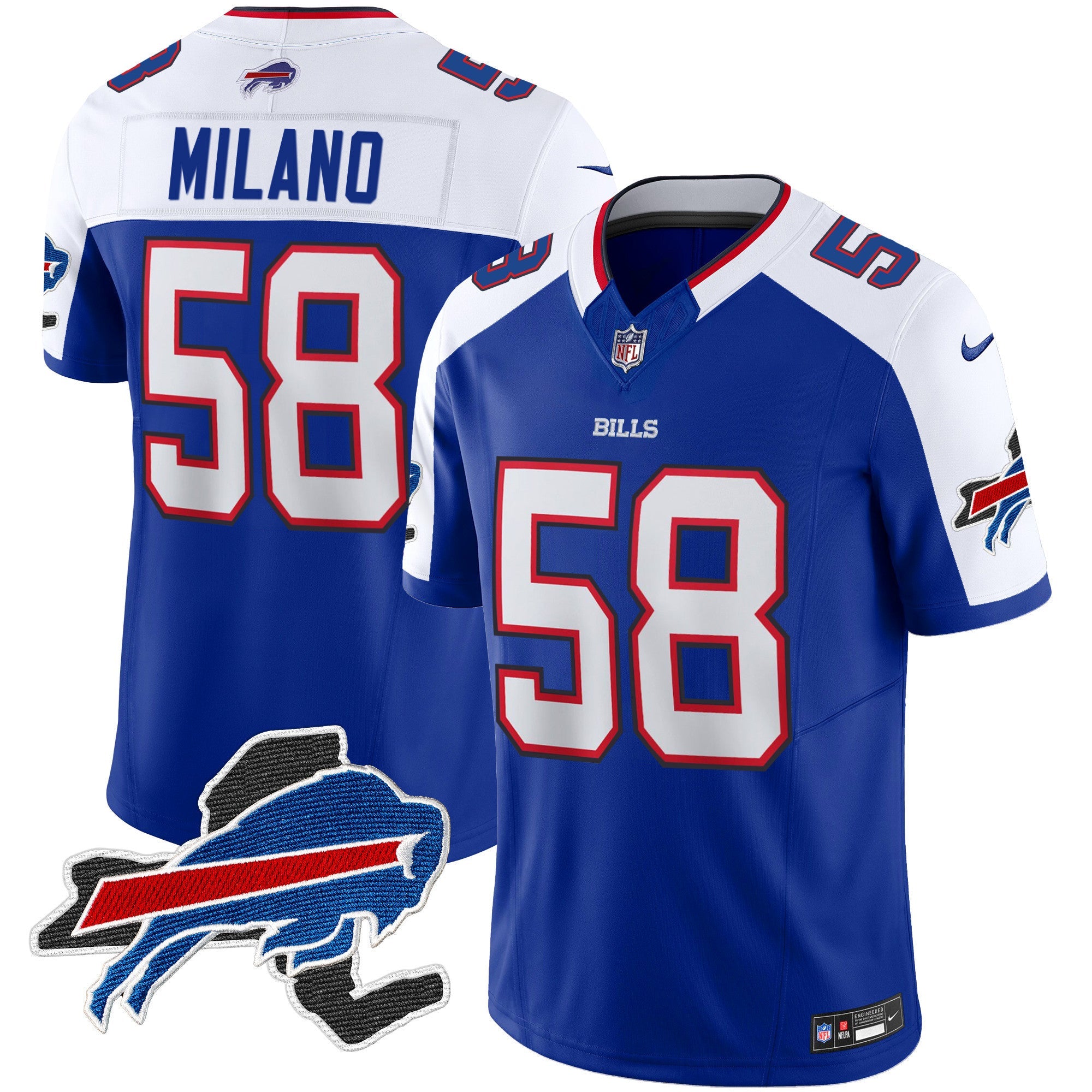 Bills New York Patch Vapor Limited Jersey – All Stitched – Royal Alternate – Matt Milano Jersey
