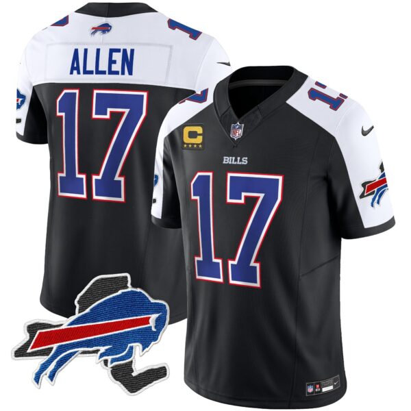 Bills New York Patch Vapor Limited Jersey – All Stitched – Black Alternate – Josh Allen Jersey