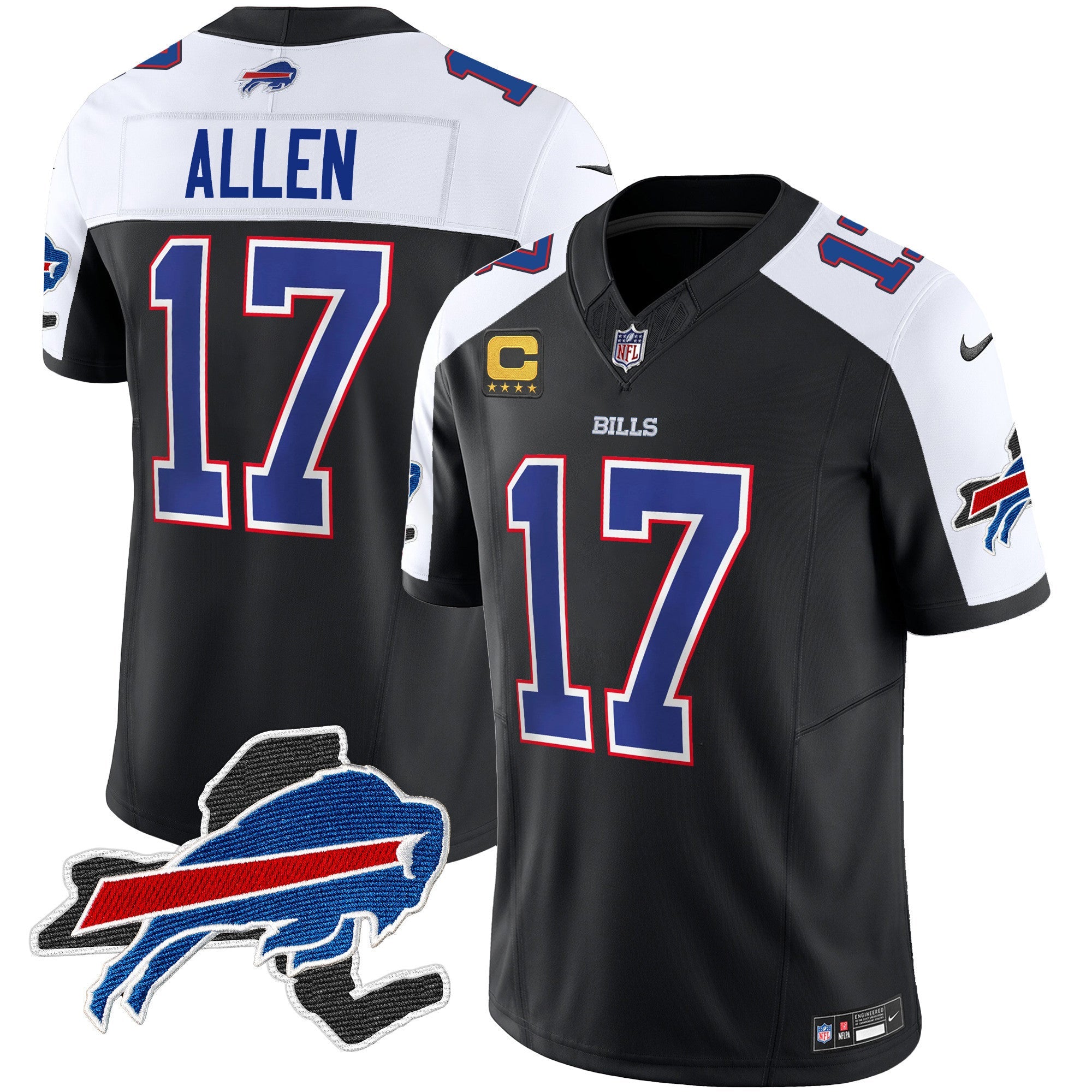 Bills New York Patch Vapor Limited Jersey – All Stitched – Black Alternate – Josh Allen Jersey