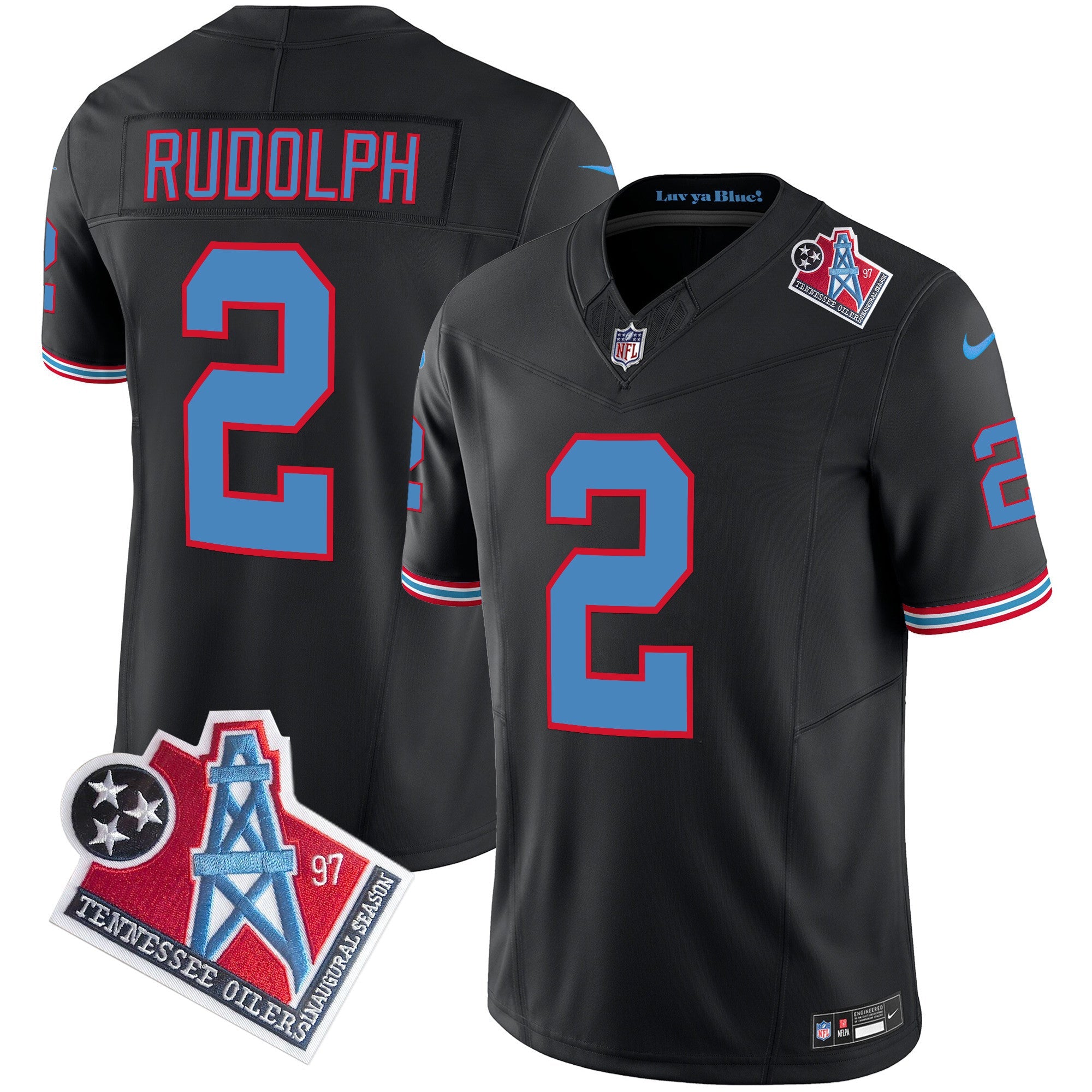 Titans 1997 Throwback Limited Vapor Jersey V2 – All Stitched – Black – Mason Rudolph Jersey