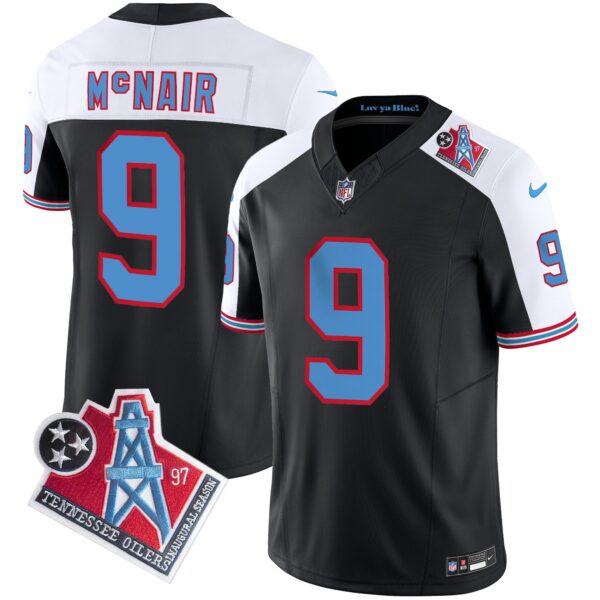 Titans 1997 Throwback Limited Vapor Jersey V2 – All Stitched – Black Alternate – Steve Mcnair Jersey