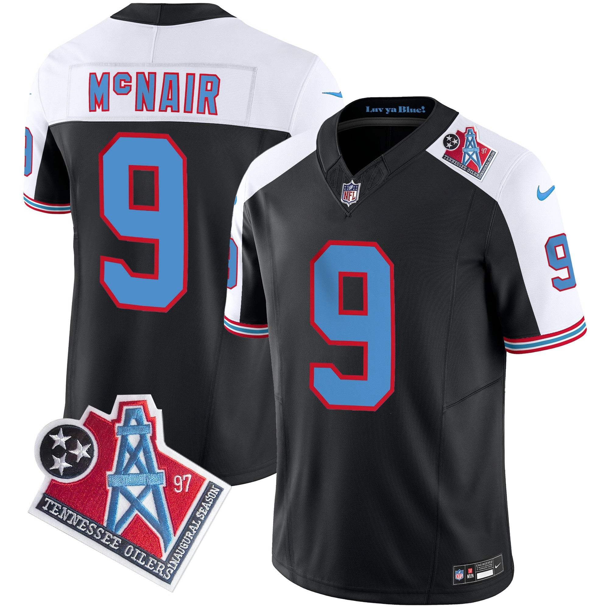Titans 1997 Throwback Limited Vapor Jersey V2 – All Stitched – Black Alternate – Steve Mcnair Jersey