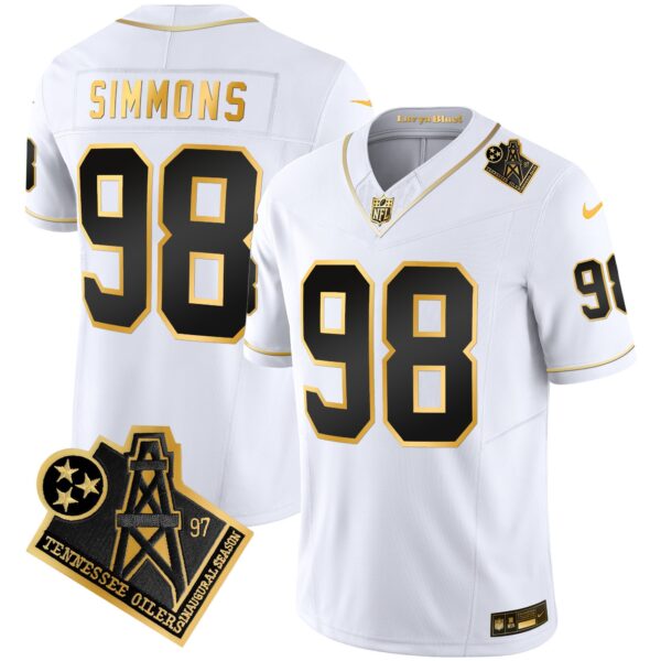 Titans 1997 Throwback Gold Vapor Jersey – All Stitched – White Gold – Jeffery Simmons Jersey