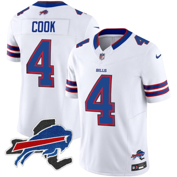 Bills New York Patch Vapor Limited Jersey – All Stitched – White – James Cook Jersey