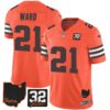 Browns #32 Jim Brown Memorial & Home Patch Jersey V3 – All Stitched – Orange – Denzel Ward Jersey