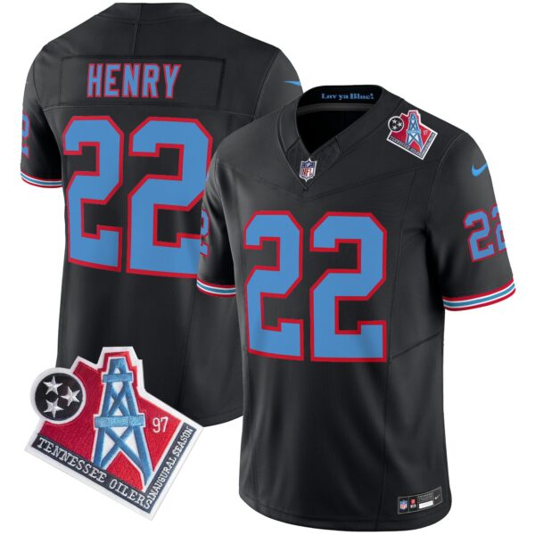 Titans 1997 Throwback Limited Vapor Jersey V2 – All Stitched – Black – Derrick Henry Jersey