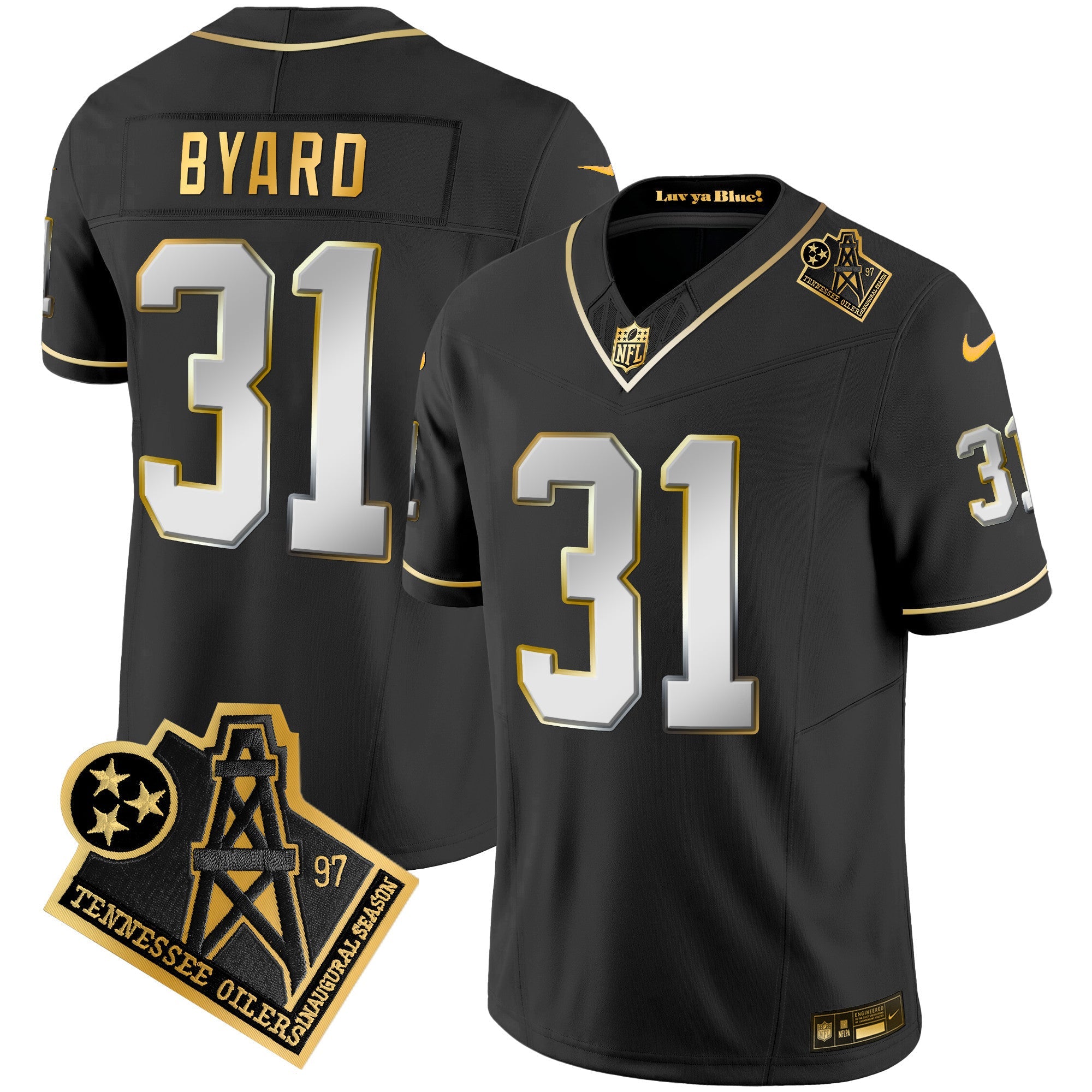 Titans 1997 Throwback Gold Vapor Jersey – All Stitched – Black Limited – Kevin Byard Jersey