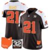 Browns #32 Jim Brown Memorial & Home Patch Gold Trim Jersey – All Stitched – Alternate – Denzel Ward Jersey