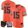 Browns #32 Jim Brown Memorial & Home Patch Jersey V3 – All Stitched – Orange – Joe Flacco Jersey