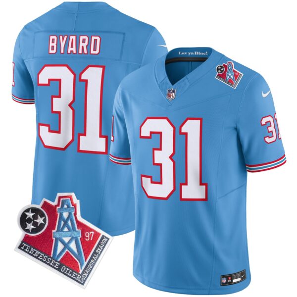 Titans 1997 Throwback Limited Vapor Jersey V2 – All Stitched – Light Blue – Kevin Byard Jersey