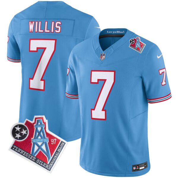 Titans 1997 Throwback Limited Vapor Jersey V2 – All Stitched – Light Blue – Malik Willis Jersey