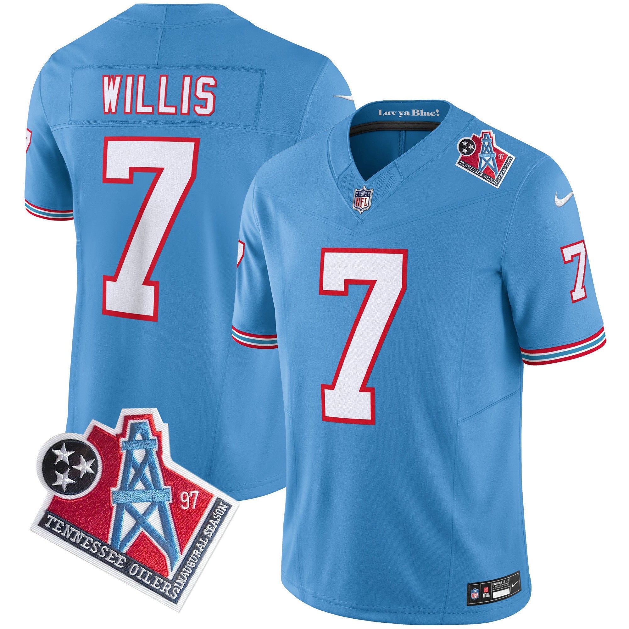 Titans 1997 Throwback Limited Vapor Jersey V2 – All Stitched – Light Blue – Malik Willis Jersey