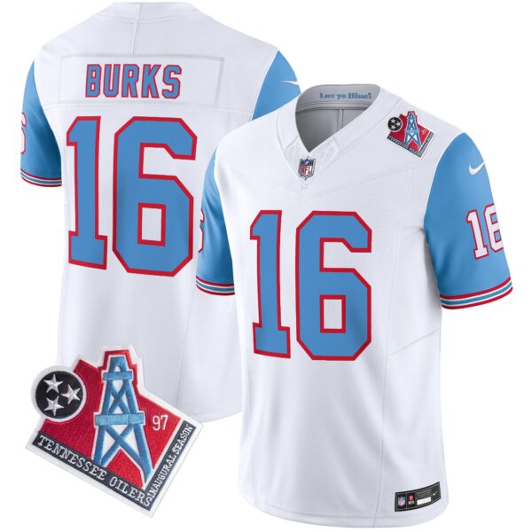 Titans 1997 Throwback Limited Vapor Jersey V2 – All Stitched – Blue Sleeves – Treylon Burks Jersey
