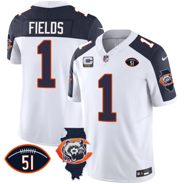 Bears Throwback Illinois Patch Vapor Jersey – All Stitched – Inverted – Justin Fields Jersey
