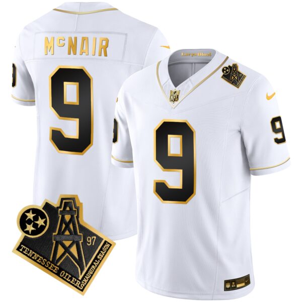 Titans 1997 Throwback Gold Vapor Jersey – All Stitched – White Gold – Steve Mcnair Jersey