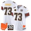 Browns #32 Jim Brown Memorial & Home Patch Gold Trim Jersey – All Stitched – White – Joe Thomas Jersey