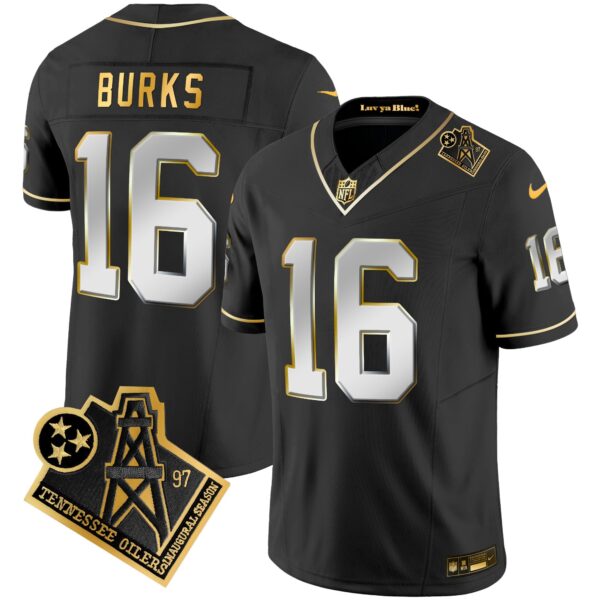 Titans 1997 Throwback Gold Vapor Jersey – All Stitched – Black Limited – Treylon Burks Jersey