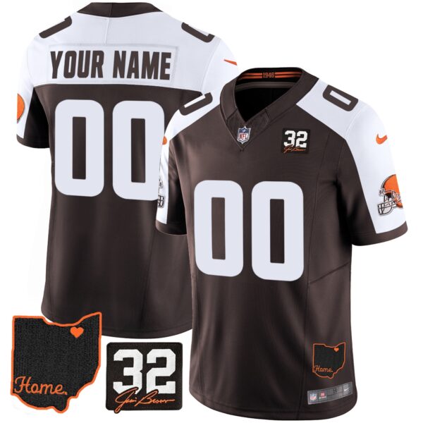 Browns #32 Jim Brown Memorial & Home Patch Custom Jersey V3 – All Stitched – Alternate Jersey