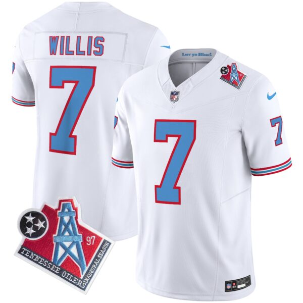 Titans 1997 Throwback Limited Vapor Jersey V2 – All Stitched – White – Malik Willis Jersey