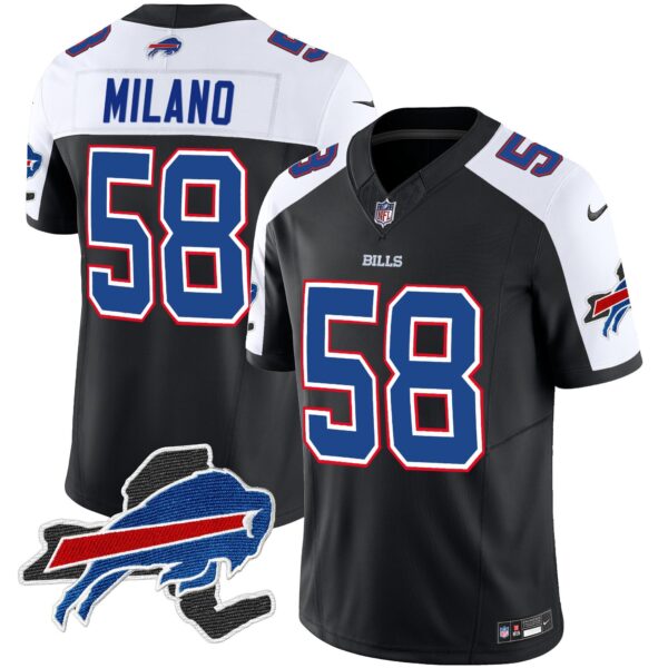 Bills New York Patch Vapor Limited Jersey – All Stitched – Black Alternate – Matt Milano Jersey