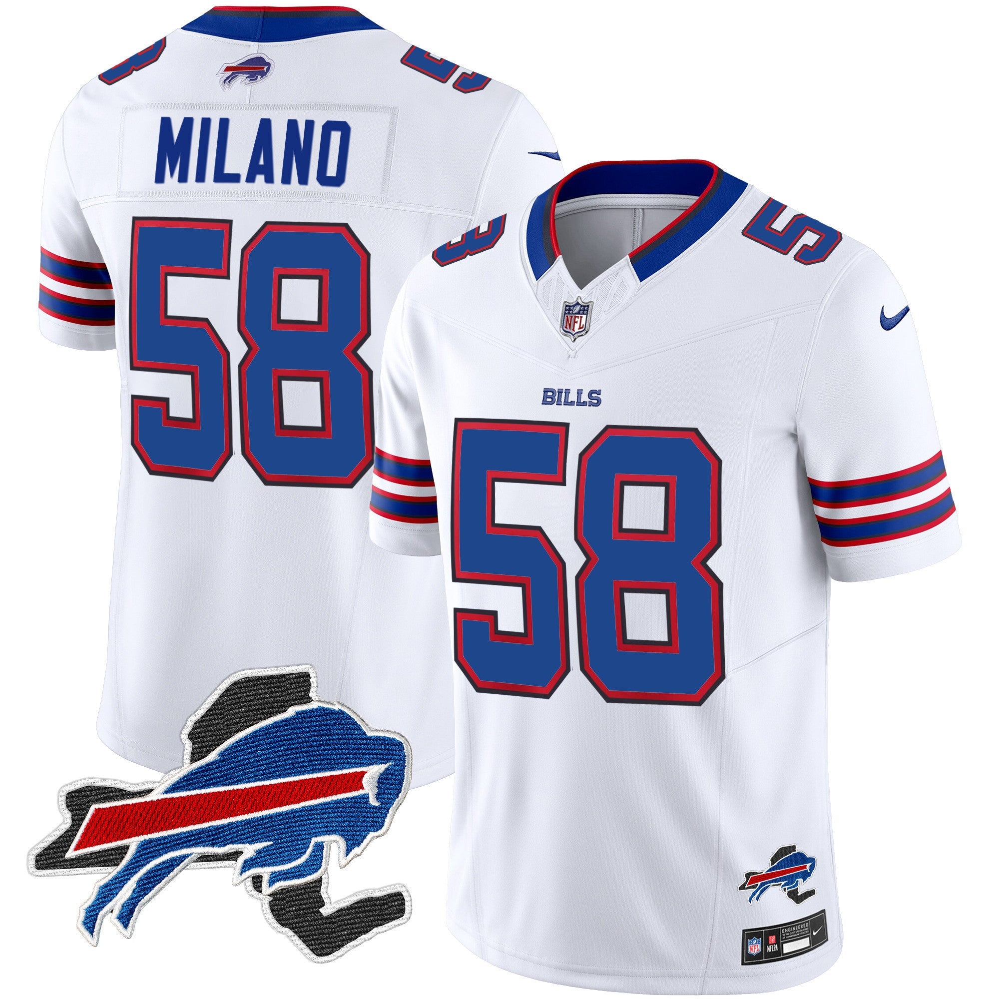 Bills New York Patch Vapor Limited Jersey – All Stitched – White – Matt Milano Jersey