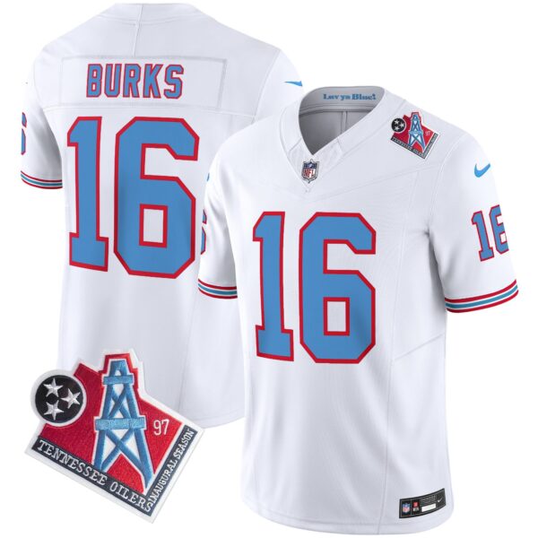 Titans 1997 Throwback Limited Vapor Jersey V2 – All Stitched – White – Treylon Burks Jersey