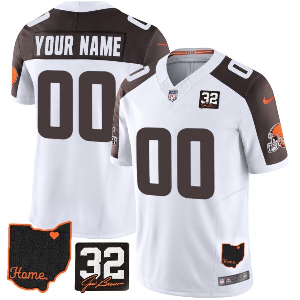 Browns #32 Jim Brown Memorial & Home Patch Custom Jersey V3 – All Stitched – Inverted Jersey