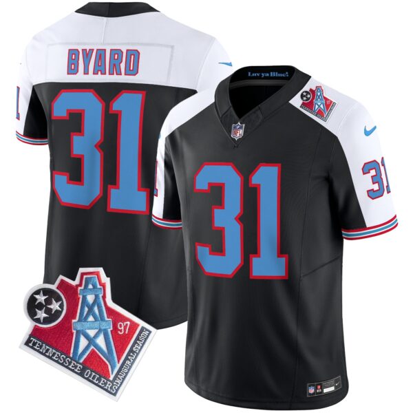 Titans 1997 Throwback Limited Vapor Jersey V2 – All Stitched – Black Alternate – Kevin Byard Jersey