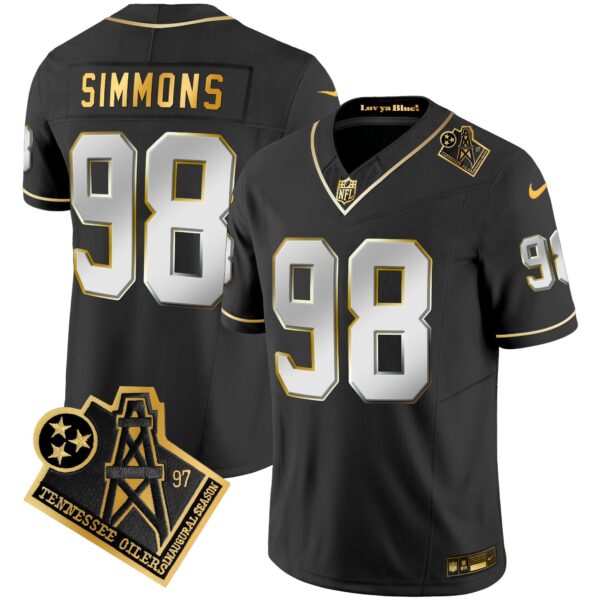 Titans 1997 Throwback Gold Vapor Jersey – All Stitched – Black Limited – Jeffery Simmons Jersey