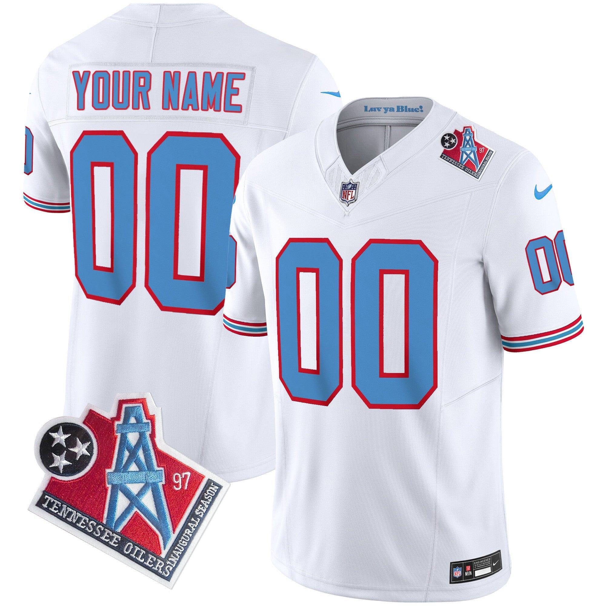 Titans 1997 Throwback Limited Vapor Custom Jersey V2 – All Stitched – White Jersey