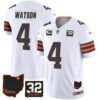 Browns #32 Jim Brown Memorial & Home Patch Jersey V3 – All Stitched – White – Deshaun Watson Jersey