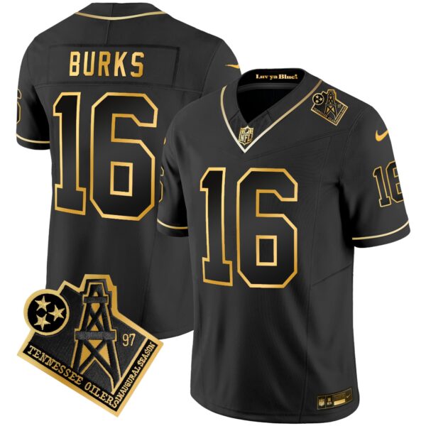 Titans 1997 Throwback Gold Vapor Jersey – All Stitched – Black Gold – Treylon Burks Jersey