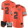 Browns #32 Jim Brown Memorial & Home Patch Jersey V3 – All Stitched – Orange – Amari Cooper Jersey
