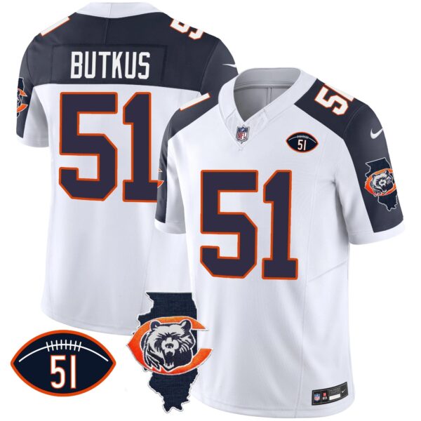 Bears Throwback Illinois Patch Vapor Jersey – All Stitched – Inverted – Dick Butkus Jersey