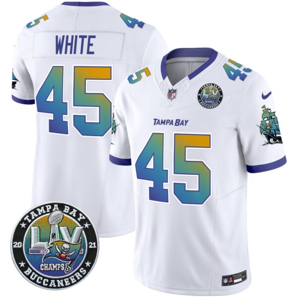 Buccaneers Tampa City Super Bowl LIV Patch Vapor Limited Jersey – All Stitched – White – Devin White Jersey