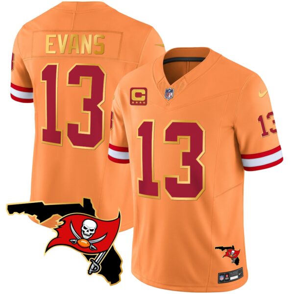 Buccaneers Florida Patch Gold Trim Vapor Jersey – All Stitched – Orange – Mike Evans Jersey