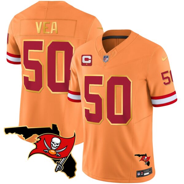 Buccaneers Florida Patch Gold Trim Vapor Jersey – All Stitched – Orange – Vita Vea Jersey