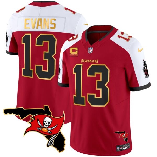 Buccaneers Florida Patch Gold Trim Vapor Jersey – All Stitched – Red Alternate – Mike Evans Jersey