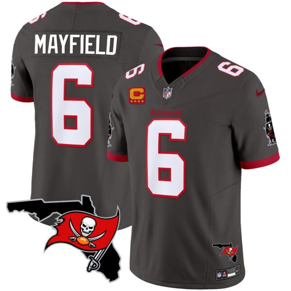 Buccaneers Florida Patch Vapor Limited Jersey – All Stitched – Pewter – Baker Mayfield Jersey
