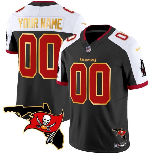 Buccaneers Florida Patch Gold Trim Vapor Custom Jersey – All Stitched – Black Alternate Jersey