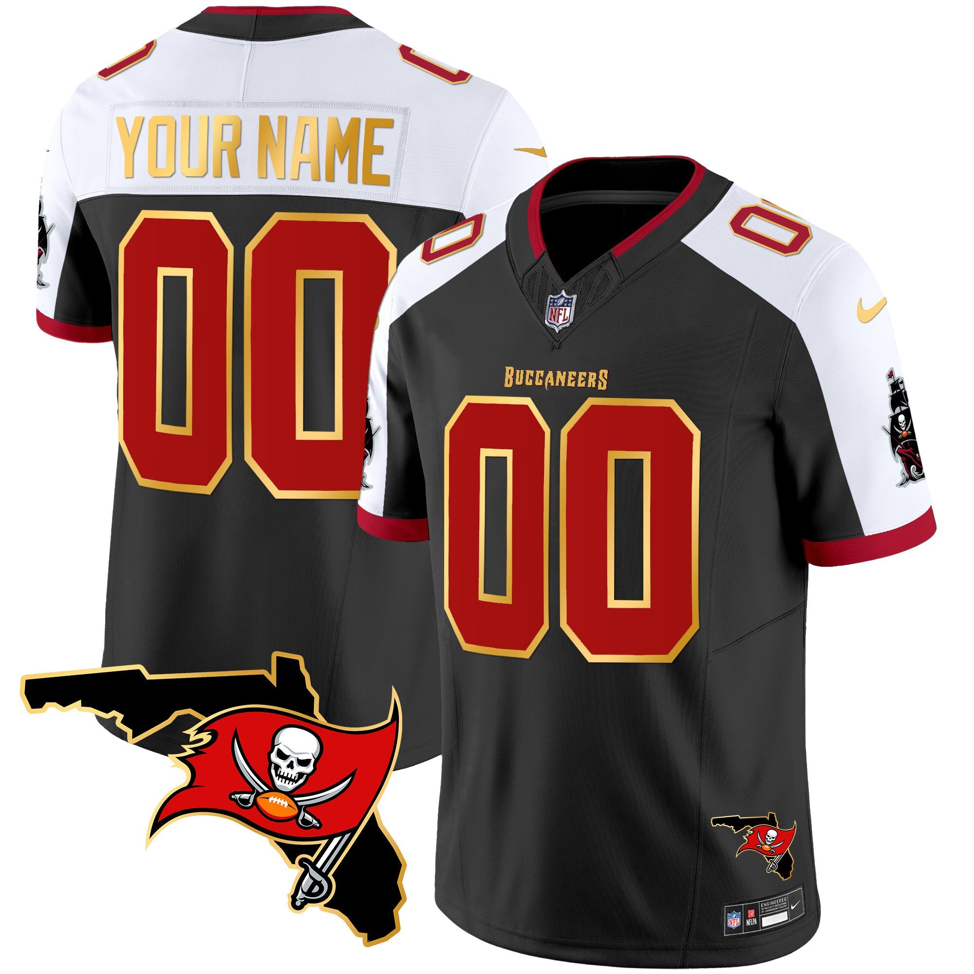Buccaneers Florida Patch Gold Trim Vapor Custom Jersey – All Stitched – Black Alternate Jersey