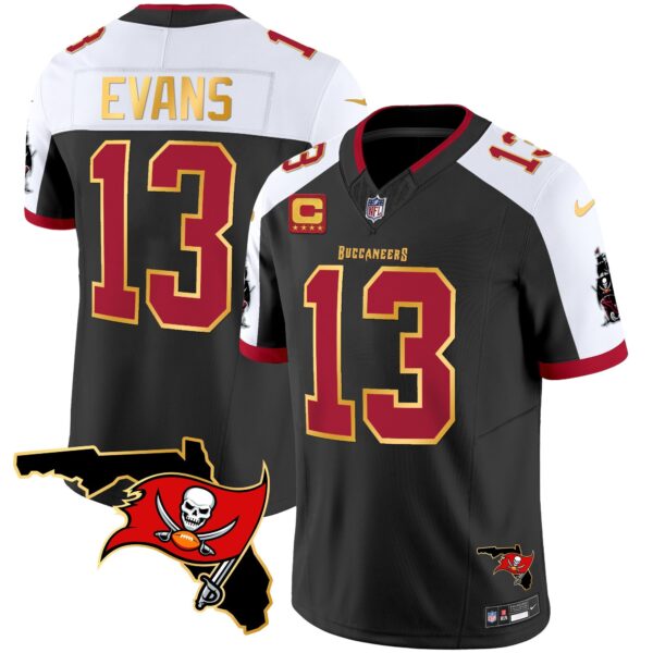 Buccaneers Florida Patch Gold Trim Vapor Jersey – All Stitched – Black Alternate – Mike Evans Jersey